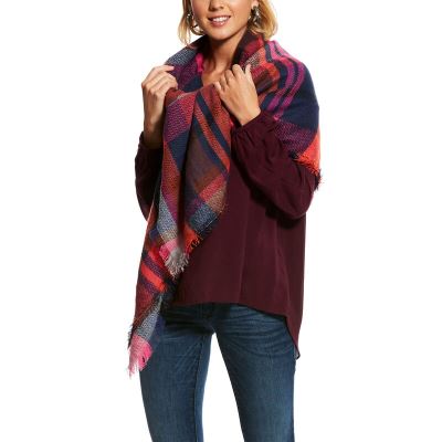 Ariat Western: Plaid Blanket Bufandas Mujer - Rosas / Azul Marino (DKZYR8571)